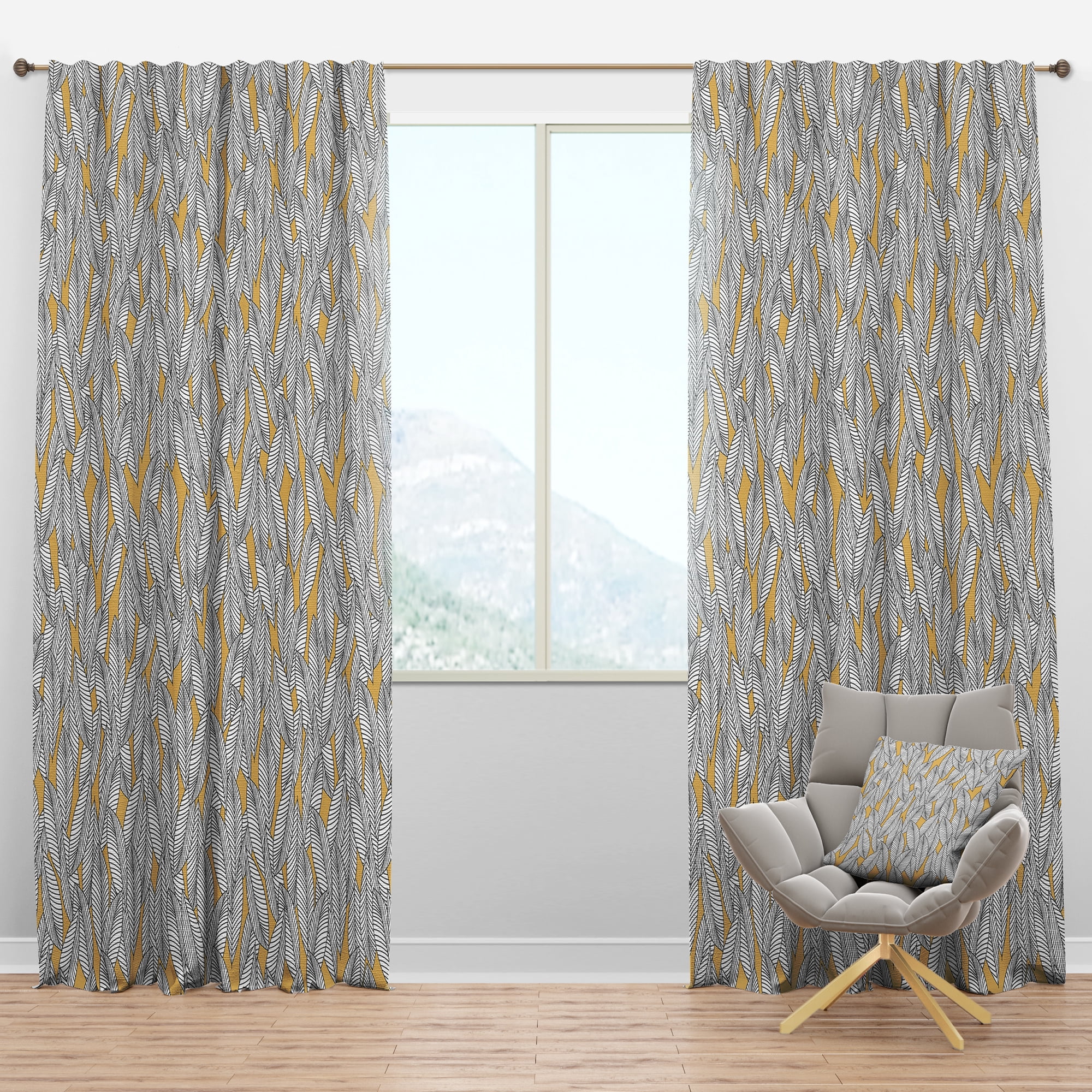 Designart 'Monochrome Leaves In Pattern' Modern & Contemporary Blackout Curtain Panel