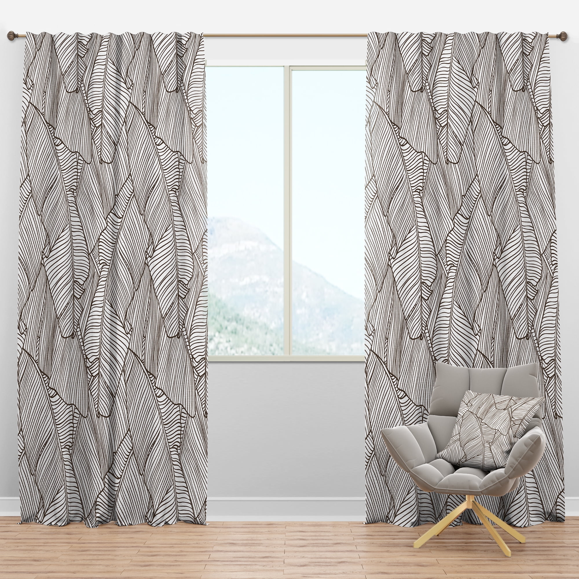 Designart 'Monochrome Leaves Of Palm Tree' Tropical Blackout Curtain Panel