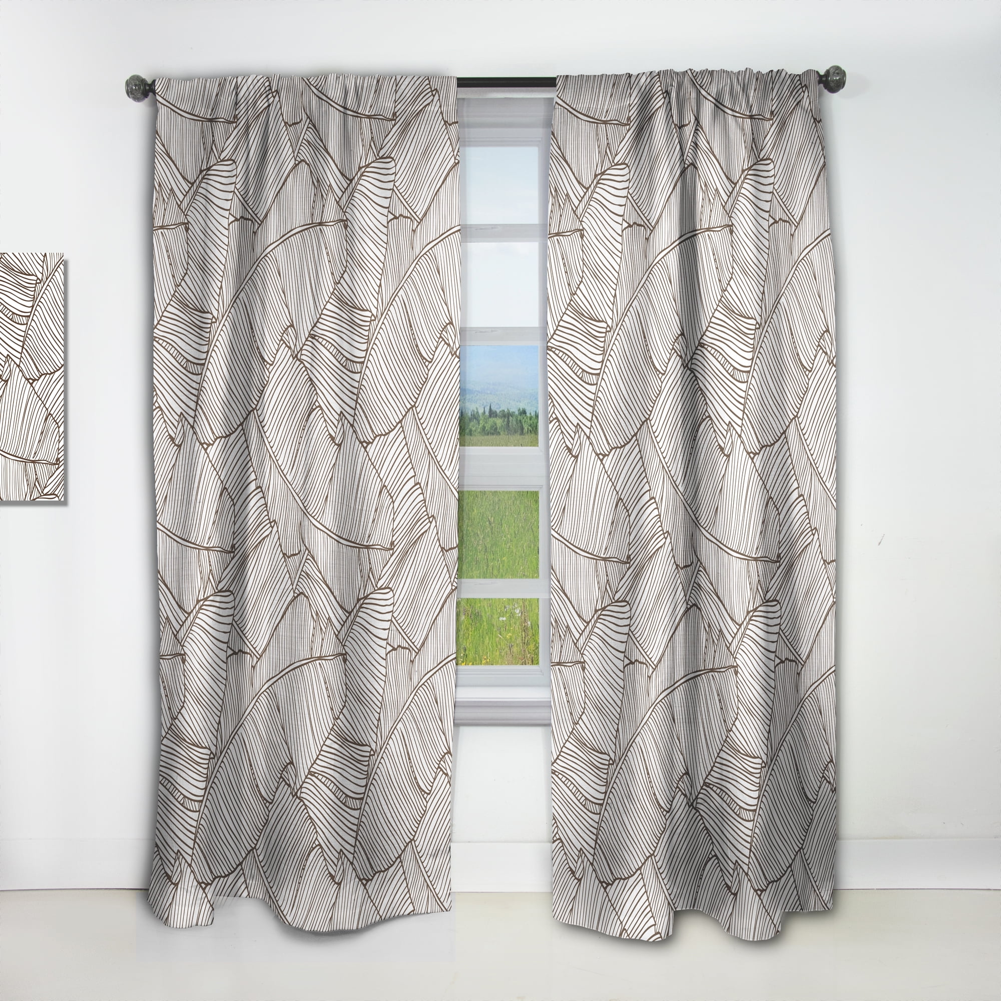 Designart 'Monochrome Leaves Of Palm Tree' Tropical Curtain Panel