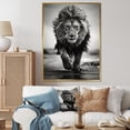 thumbnail image 1 of Designart "Monochrome Lion Dash in Savannah" Animals Floater Framed Canvas Wall Art, 1 of 7