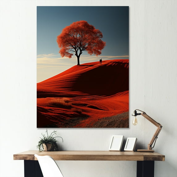 Designart "Monochrome Magic Red Tree Portrait" Cottage Wall Decor