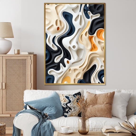 Designart "Monochrome Maze Design" Abstract Floater Framed Canvas Art Print