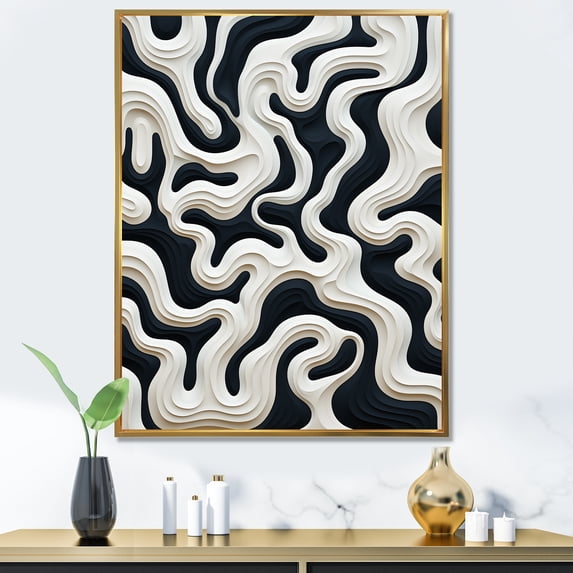 Designart "Monochrome Maze Design I" Abstract Floater Framed Wall Art Prints