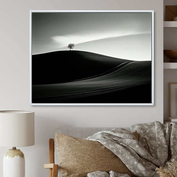 Designart "Monochrome Meadow In Black And White Photography" Meadow Floater Framed Wall Art Prints