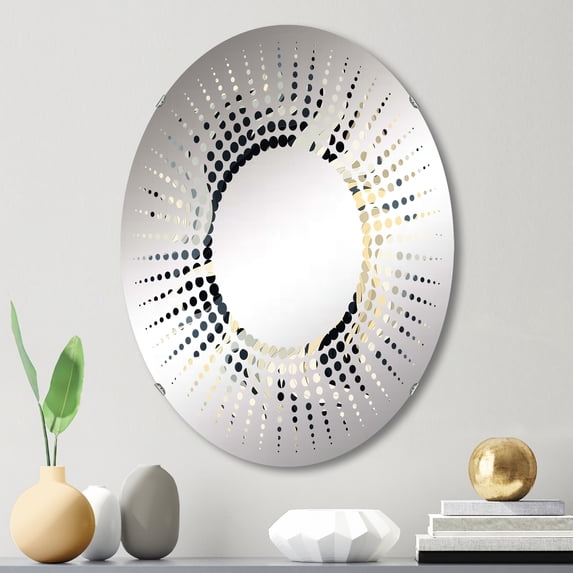 Designart "Monochrome Mystic Flow" Abstract Starburst Round Wall Mirror - Oval Printed Decorative Mirror - Multiple Color Options