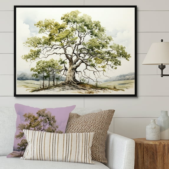 Designart "Monochrome Oak Landscape" Tree Oak Floater Framed Canvas Prints