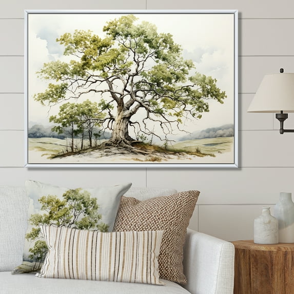 Designart "Monochrome Oak Landscape" Tree Oak Floater Framed Canvas Prints