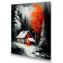 Designart Monochrome Orange Cottage In Winter I Canvas Wall Art