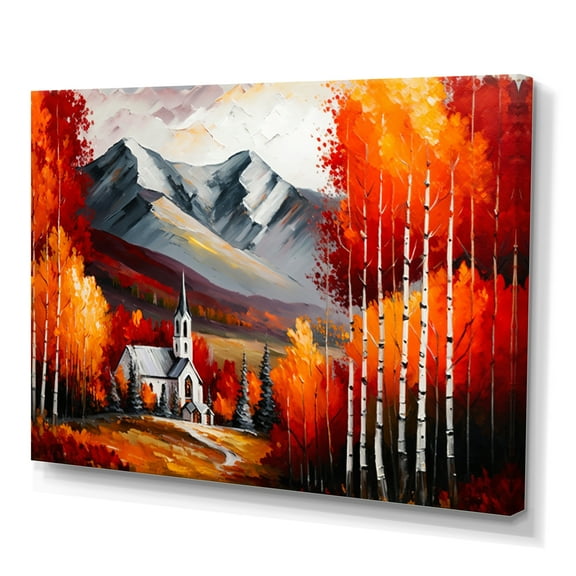 Designart Monochrome Orange Cottage In Winter VI Canvas Wall Art