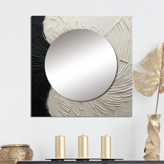 Designart "Monochrome Paint Merge Minimalism" coastal Square Mirror Wall Decor Coastal - Large Cream Square Bathroom Mirror - Square Printed Wall Mirror Art