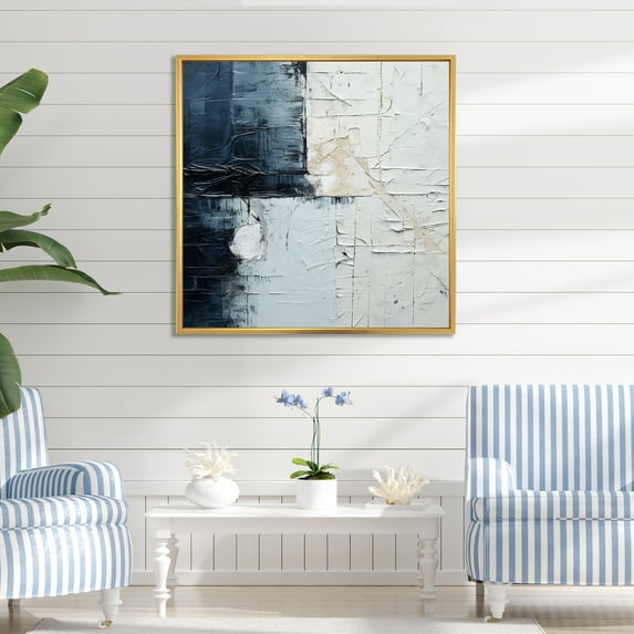 Designart "Monochrome Paint Minimalist Corner I" Coastal Floater Framed Wall Art Living Room
