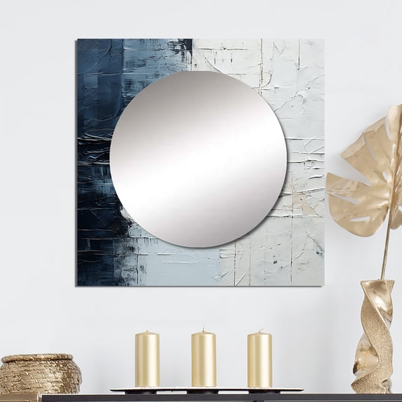Designart "Monochrome Paint Minimalist Corner I" coastal White Large Square Mirror - Square Bedroom Mirror Printed Wall Decor - Coastal Square Printed Wall Mirror Art