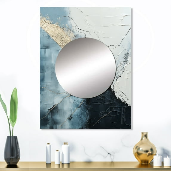 Designart "Monochrome Paint Minimalist Corner III" Coastal Mirror Wall Decor - Coastal White Coastal Living Room Wall Mirror Art - 32" x 24" Inch