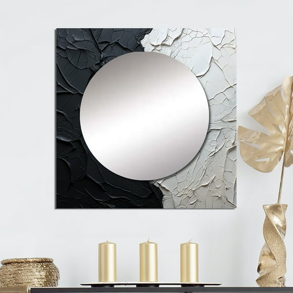 Designart "Monochrome Paint Minimalist Corner" coastal Square Mirror Wall Decor Coastal - Large White Square Bathroom Mirror - Square Printed Wall Mirror Art