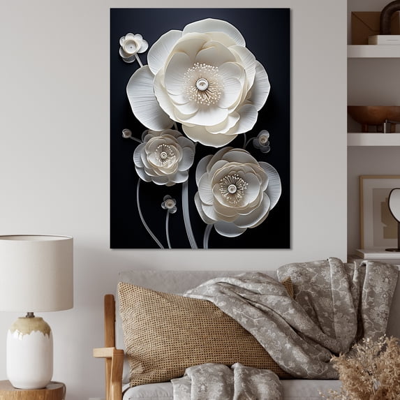 Designart "Monochrome Petal Elegance" Ranunculus Canvas Wall Art