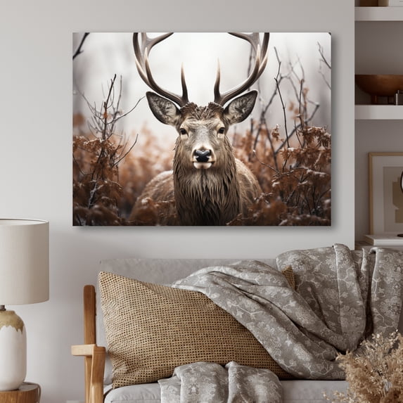 Designart "Monochrome Photography of Deer II" Animals Metal Art Living Room