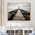 thumbnail image 1 of Designart "Monochrome Pier On The Horizon" Coastal Pier Floater Framed Wall Art Living Room, 1 of 5