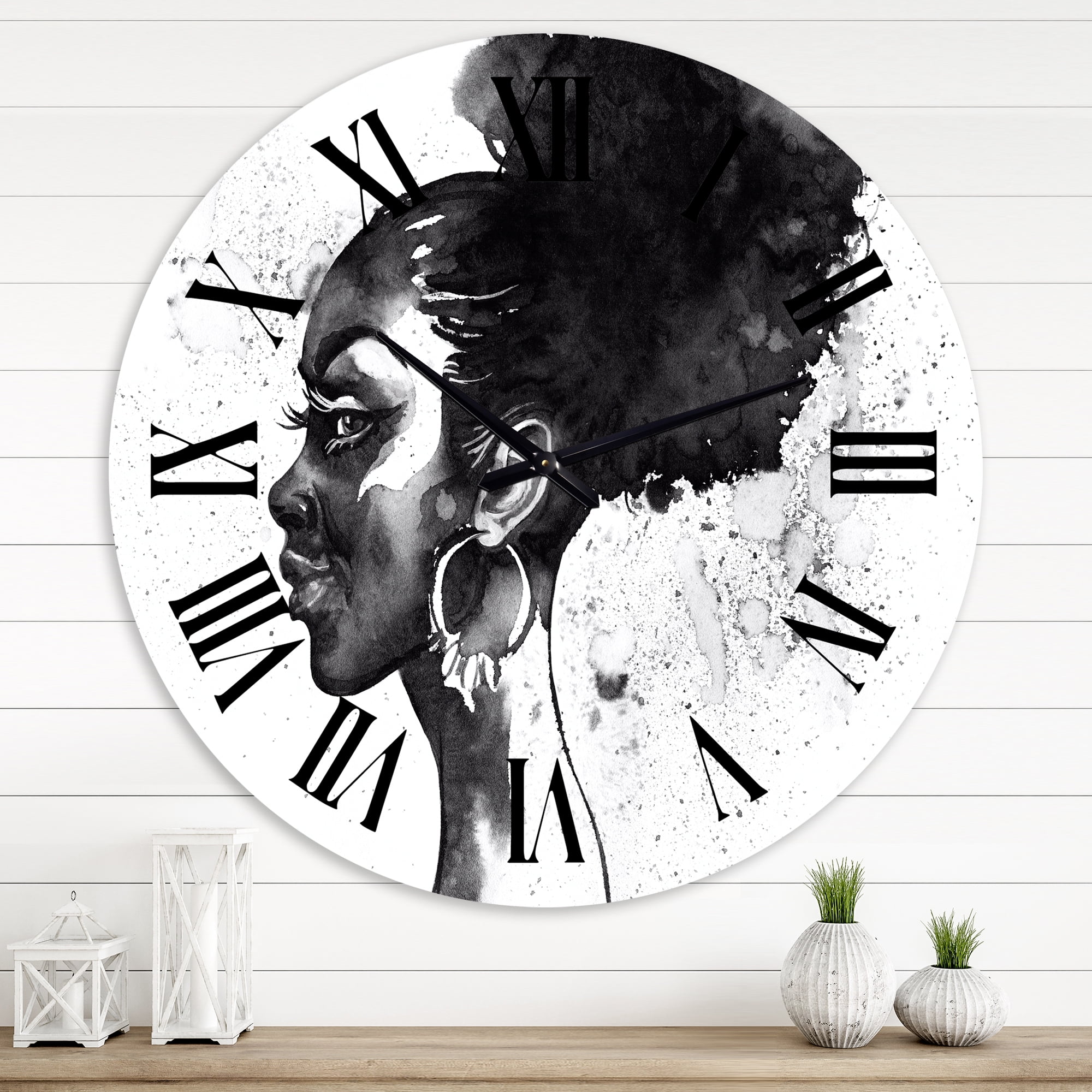 Designart 'Monochrome Portrait Of African American Woman I' Modern Wall Clock