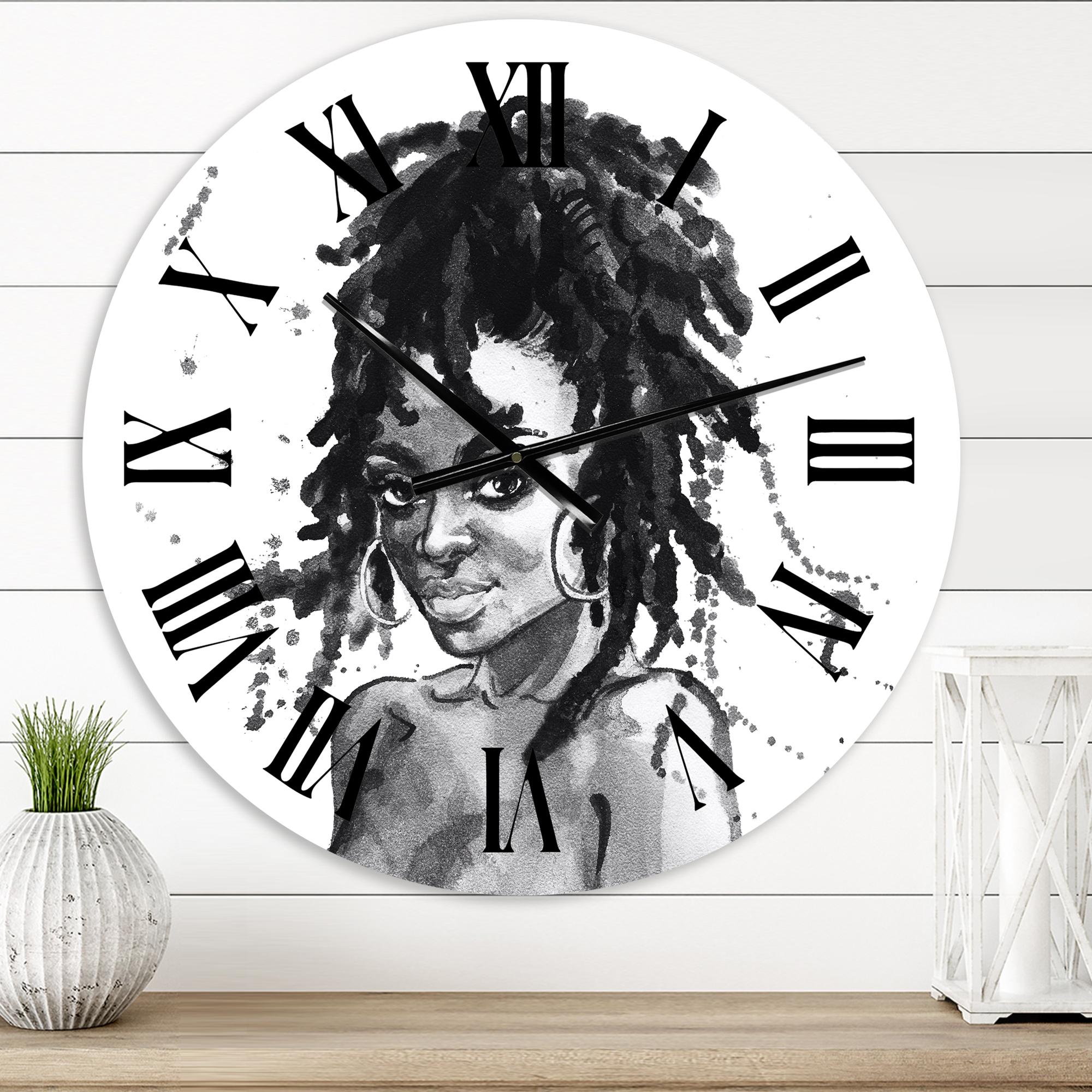 Designart 'Monochrome Portrait Of African American Woman Ii' Modern Wall Clock