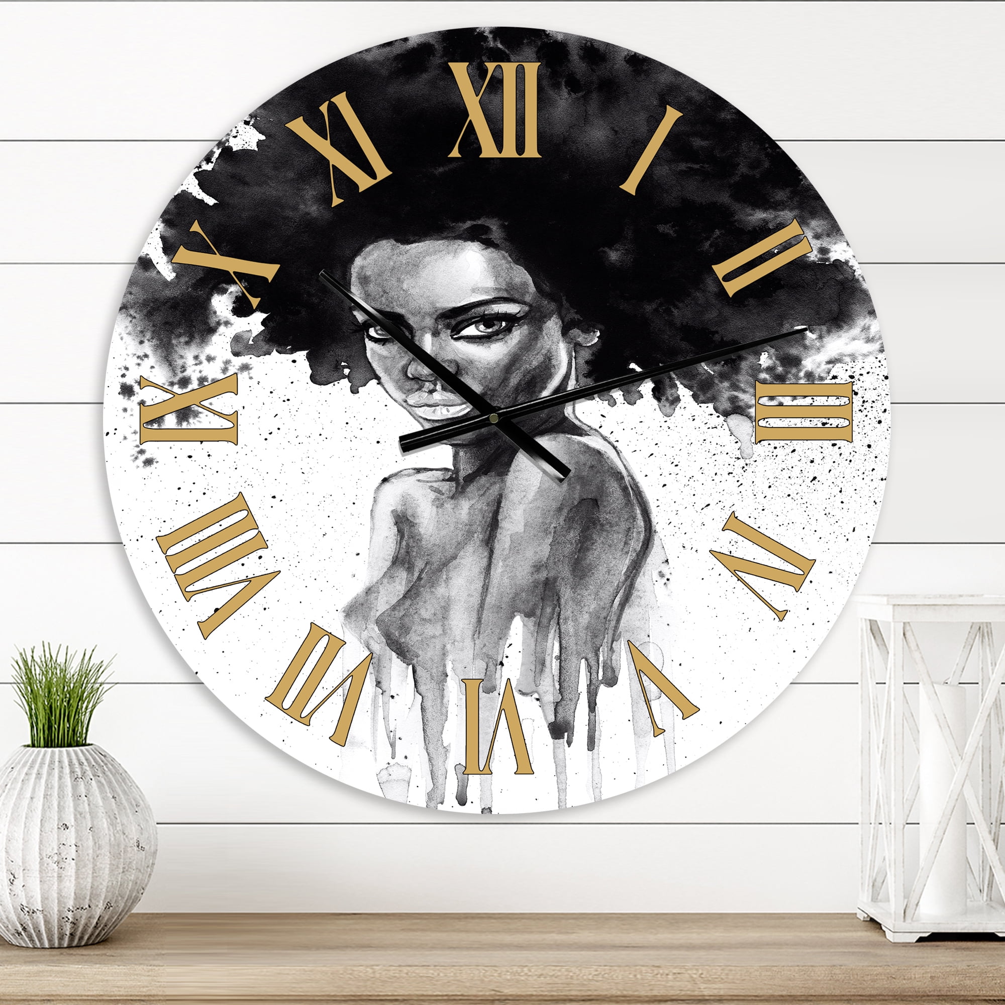 Designart 'Monochrome Portrait Of African American Woman Iii' Modern Wall Clock