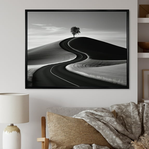 Designart "Monochrome Road Vista II" Road Floater Framed Canvas Art Print