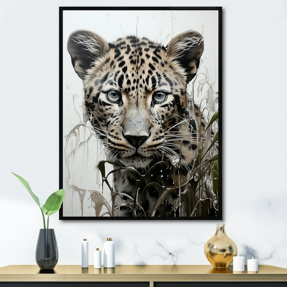 Designart "Monochrome Royalty In The Intriguing Leopard" Animals Leopard Floater Framed Canvas Prints