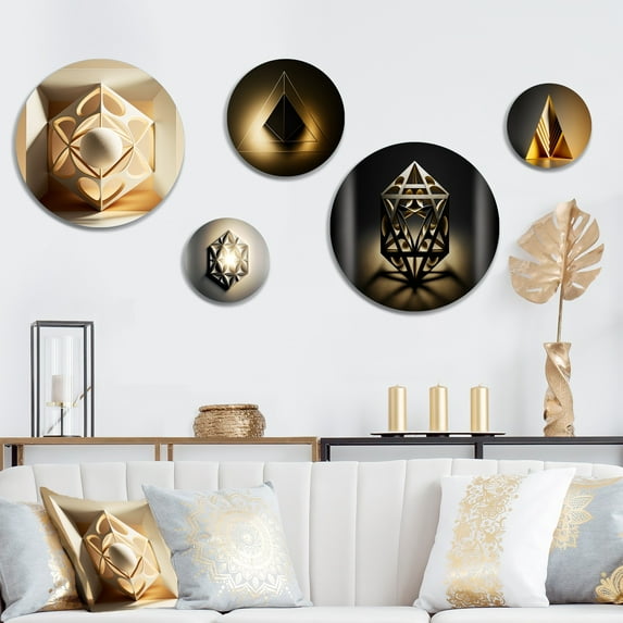 Designart "Monochrome Sacred Geometry I" Modern Midcentury Metal Wall Art Set of 5 Piece