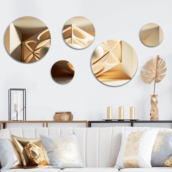 Designart "Monochrome Sacred Geometry I" Modern Midcentury Metal Wall Art Set of 5 Piece