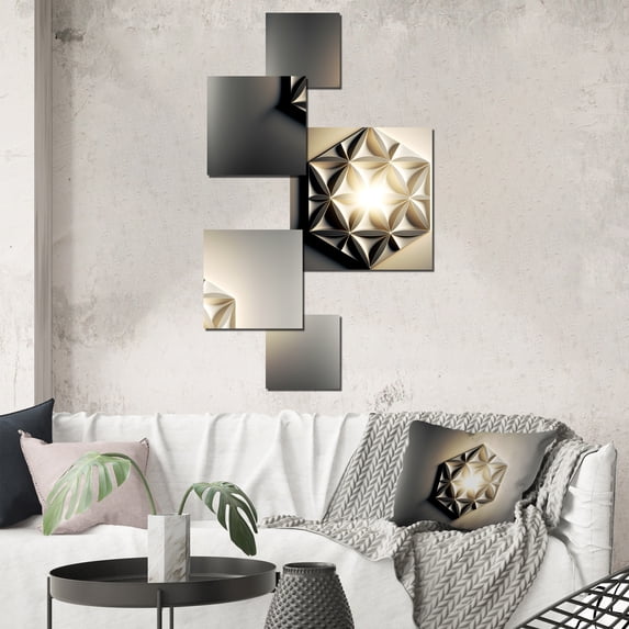 Designart "Monochrome Sacred Geometry III" Modern Midcentury Metal Art Living Room Set