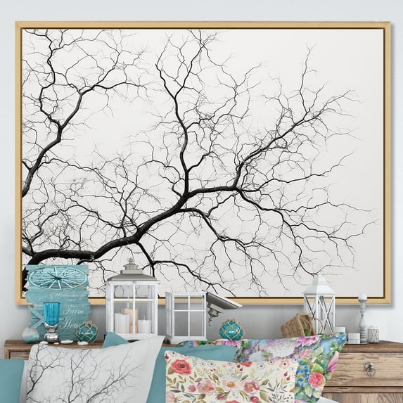 Designart "Monochrome Scene Depicting Solitude Among Sycamore Trees" Tree Sycamore Floater Framed Wall Art Living Room