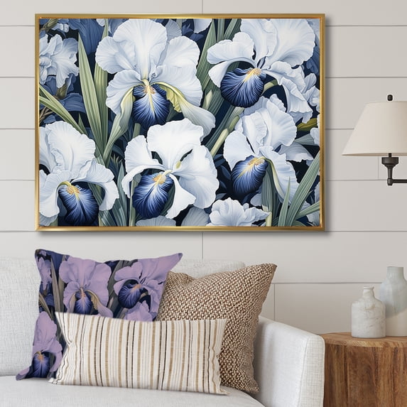 Designart "Monochrome Serenade: Irises" Irises Floater Framed Canvas Wall Art