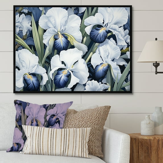 Designart "Monochrome Serenade: Irises" Irises Floater Framed Canvas Wall Art