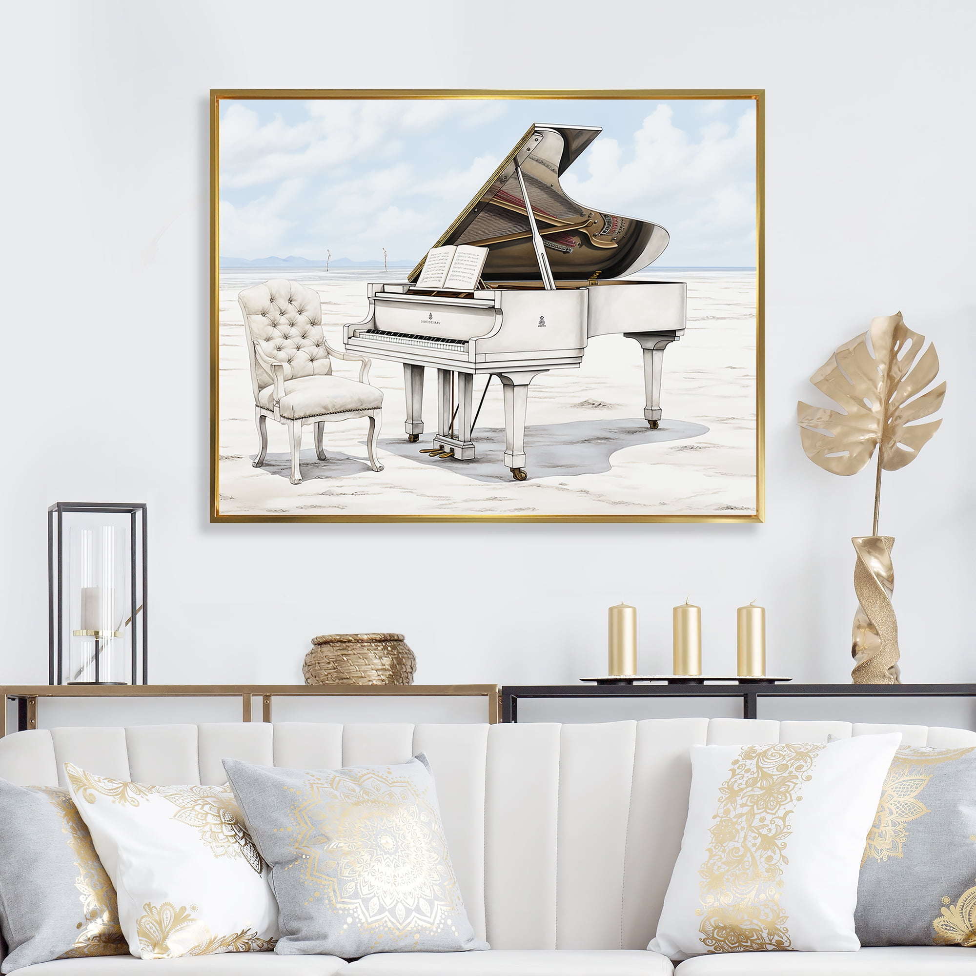 Designart "Monochrome Sonata Black and White Symphony" Music Framed