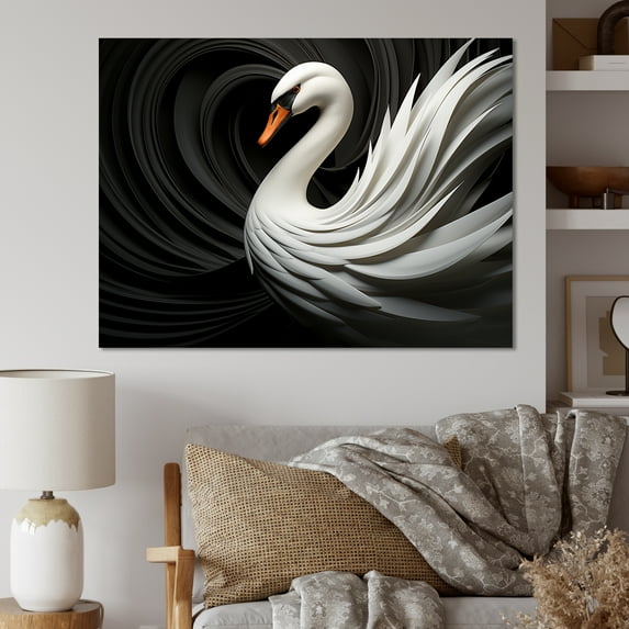 Designart "Monochrome Swan Elegy I" Animals Swans Canvas Prints