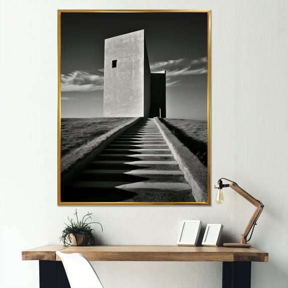 Designart "Monochrome Tower Image I" Towers Floater Framed Wall Art Living Room