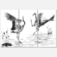 thumbnail image 1 of Designart ' Monochrome Two Enamored Japanese Cranes Birds ' Traditional Canvas Wall Art Print, 1 of 3