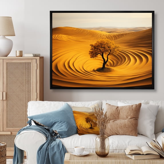 Designart "Monochrome Yellow And Grey Tree Euphony VI" Landscape Trees Floater Framed Canvas Art Print