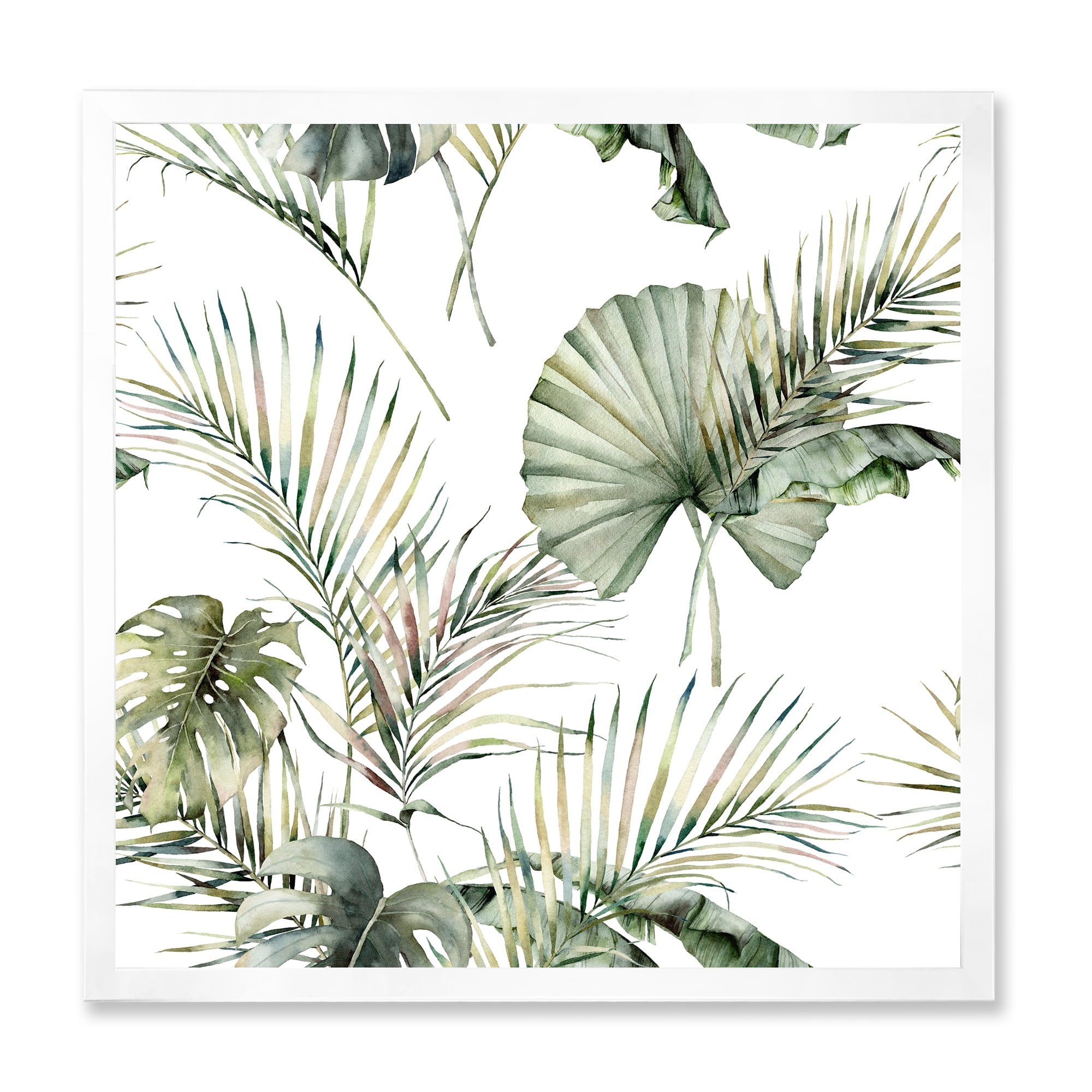 Designart 'Monstera and Coconut Leaves With Tropical Pattern' Traditional Framed Art Print