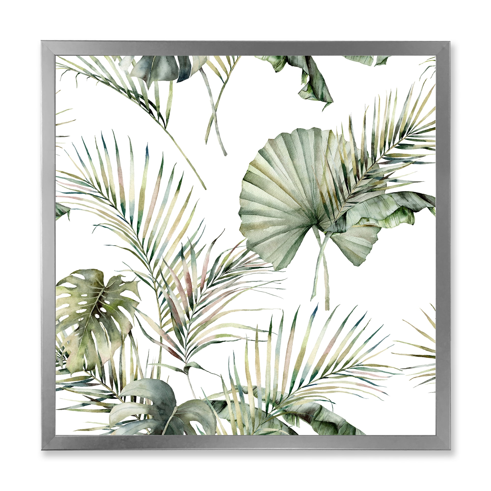 Designart 'Monstera and Coconut Leaves With Tropical Pattern' Traditional Framed Art Print