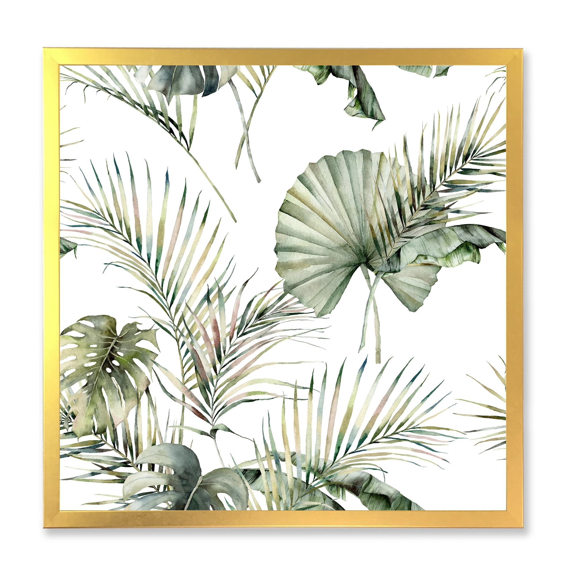 Designart 'Monstera and Coconut Leaves With Tropical Pattern' Traditional Framed Art Print