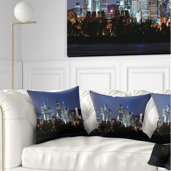 Designart Montreal Over River at Dusk - Cityscape Photo Throw Pillow - 16x16