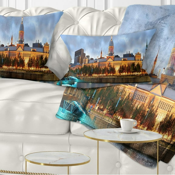 Designart Montreal Panoramic View - Cityscape Photo Throw Pillow - 12x20