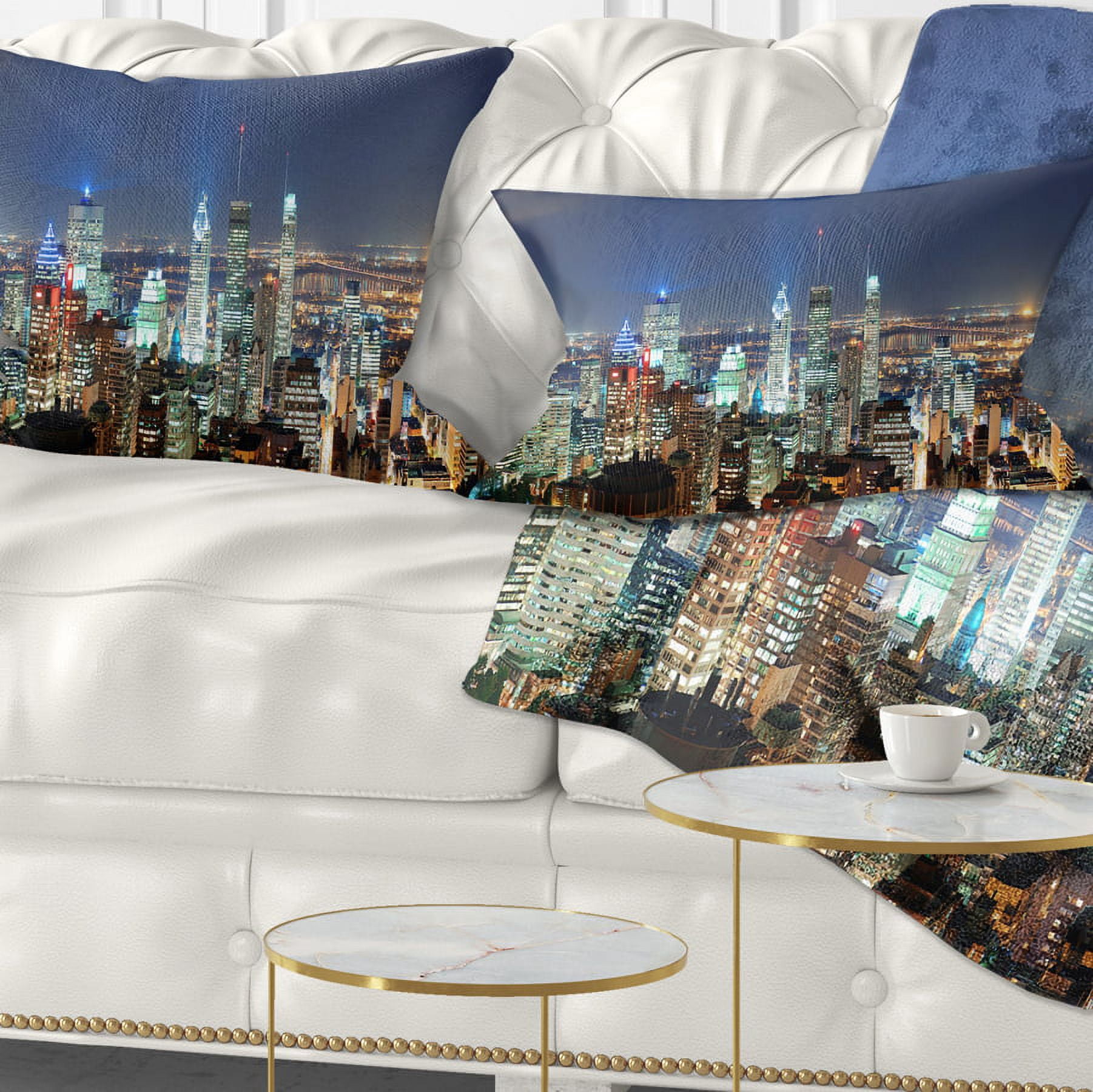 Designart Montreal at Dusk Panorama - Landscape Printed Throw Pillow - 12x20
