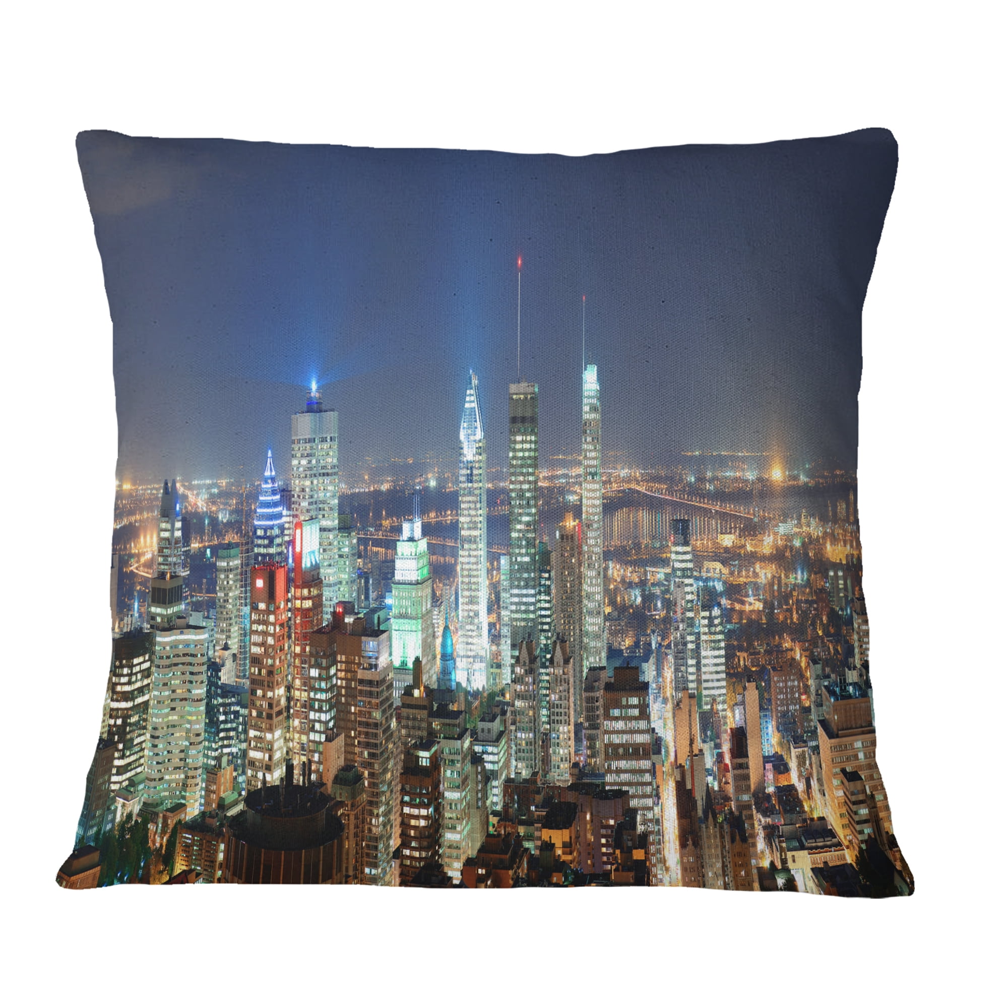 Designart Montreal at Dusk Panorama - Landscape Printed Throw Pillow - 16x16