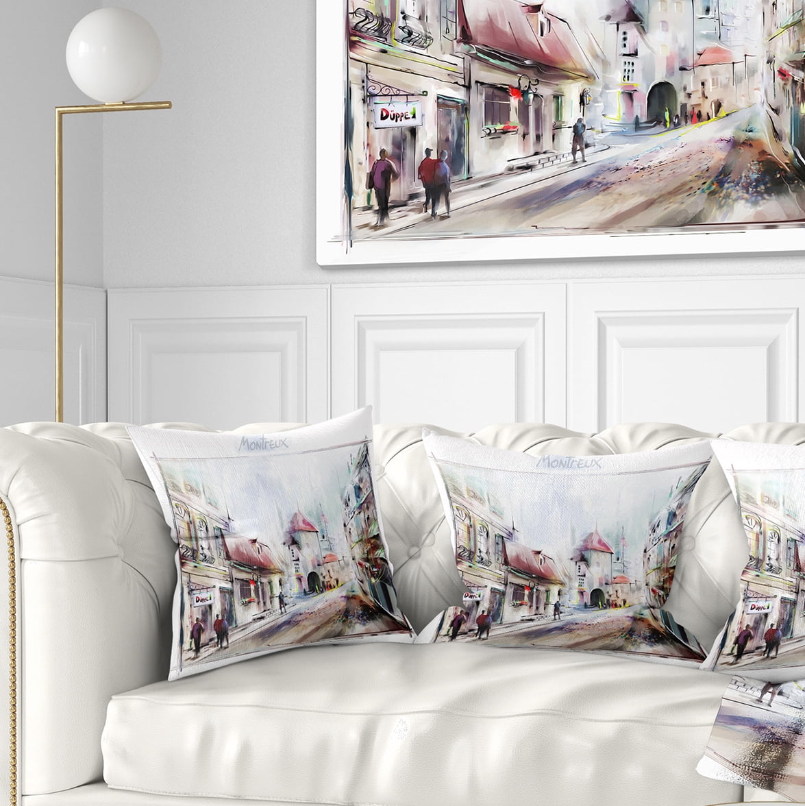 Designart Montreux Illustration - Digital Art Landscape Printed Throw Pillow - 18x18