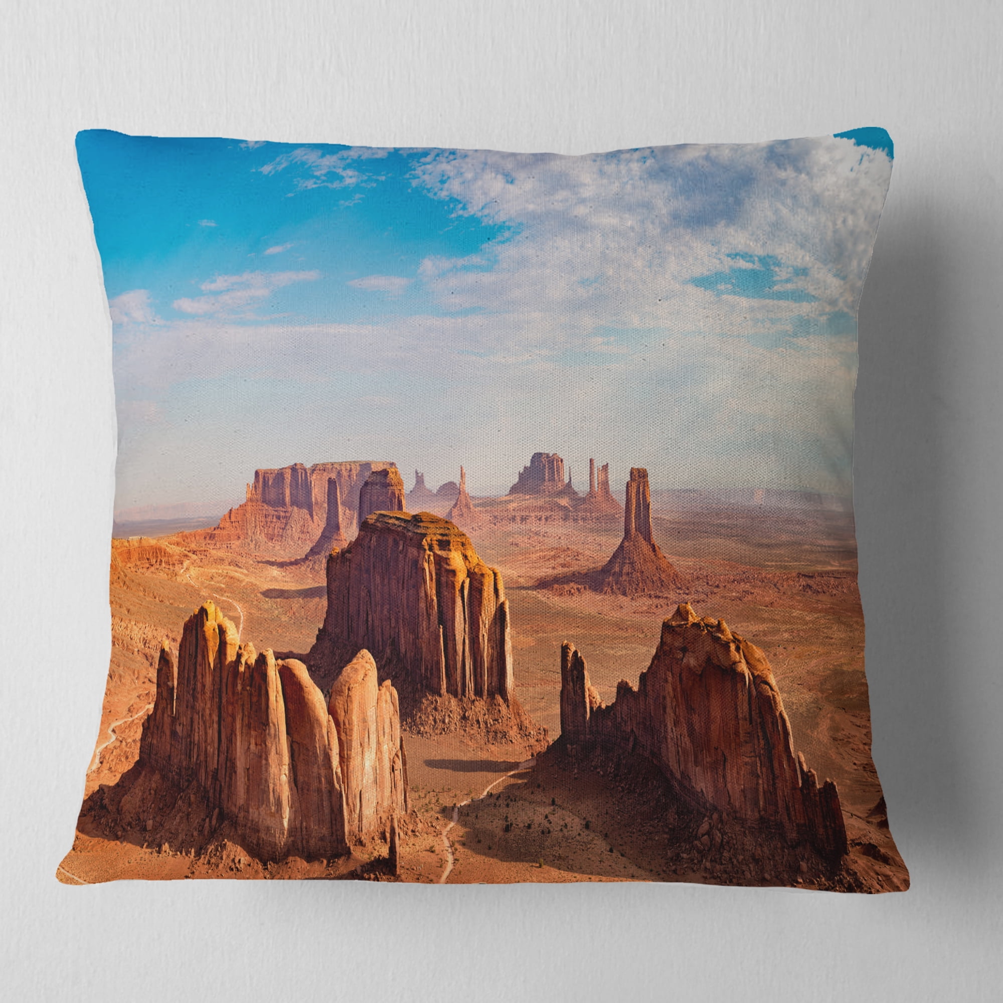 Designart Monument Valley Aerial Sky View - Landscape Printed Throw Pillow - 16x16