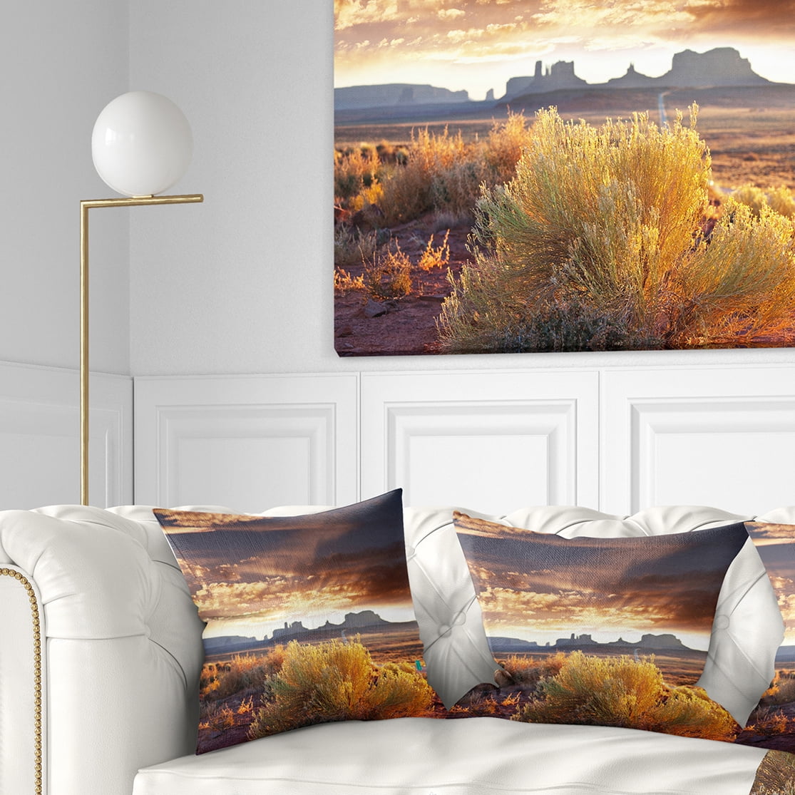 Designart Monument Valley under Cloudy Sky - African Landscape Printed Throw Pillow - 18x18