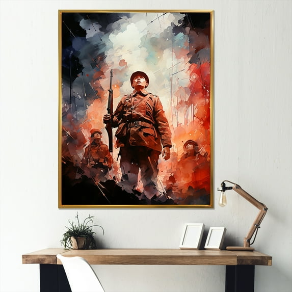Designart "Monumental Defenders Among Military Soldiers" Military Floater Framed Canvas Prints