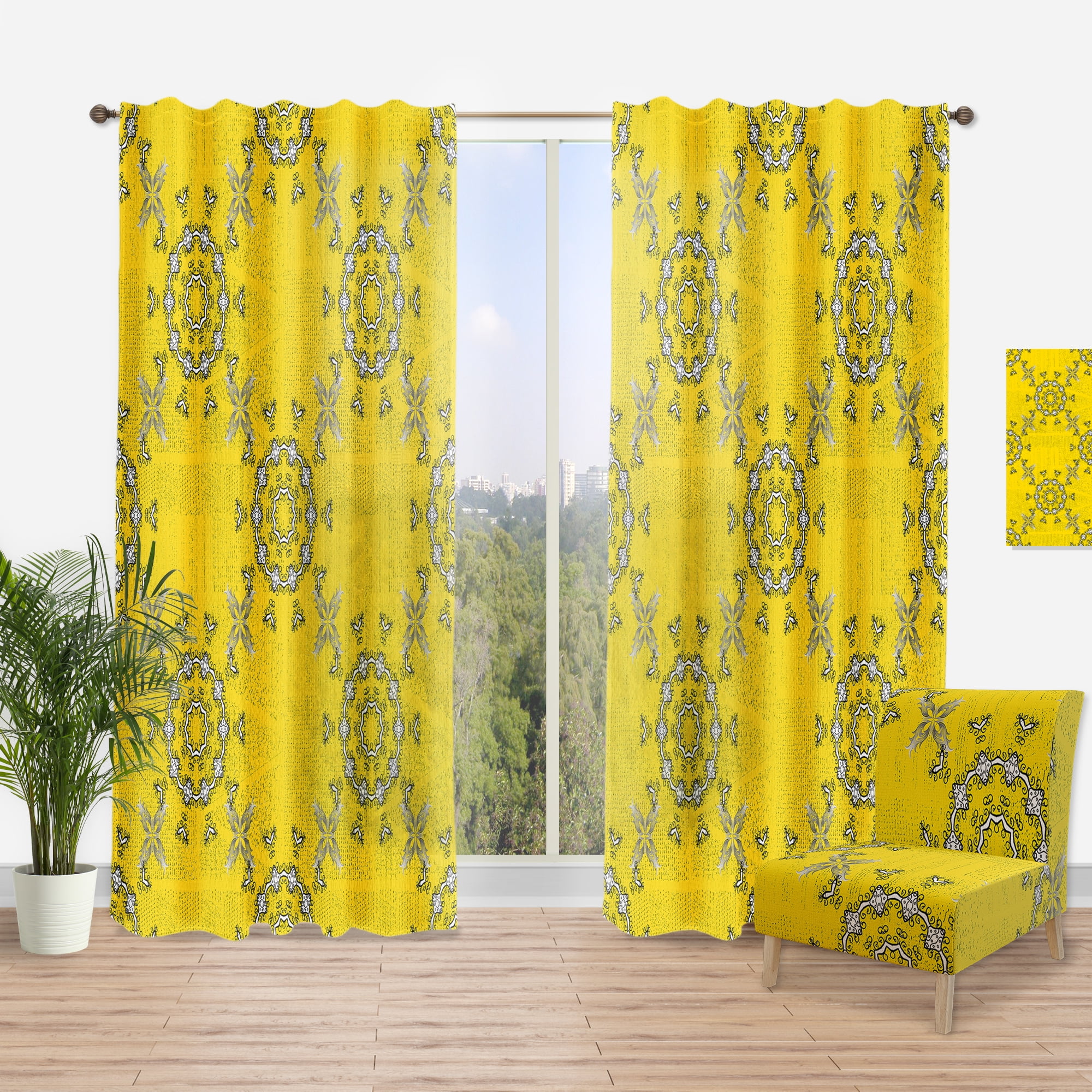 Designart 'Moods Yellow V' Bohemian & Eclectic Curtain Panel