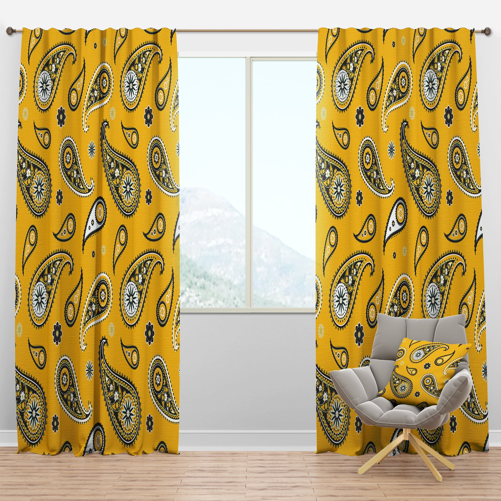 Designart 'Moods Yellow XVI' Traditional Blackout Curtain Panel